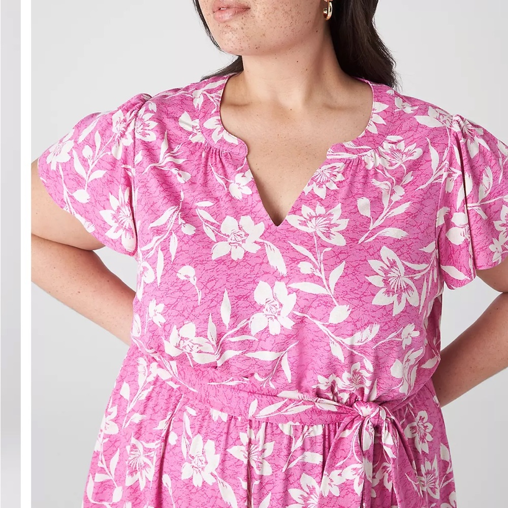 Flutter-Sleeve V-Neck Knit Swing Dress